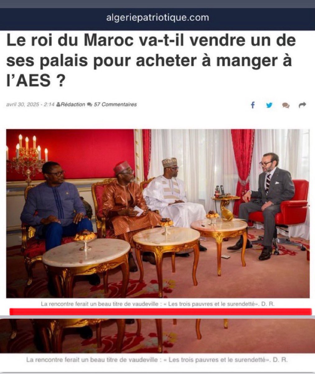 “Les fous ne mesurent pas la valeur de la santé”

Regardez comment un journal officiel d’un pays de malades mentaux traite nos trois pays :
« Les trois pauvres et le surendetté. » – D.R.

Les Algériens agissent comme des voyous, à l’image du président Tebboune, qui pense que le