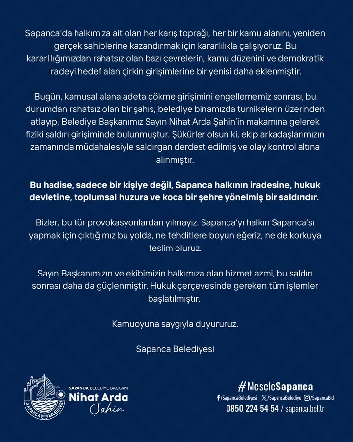 tcbuyuksehIr1's tweet photo. CHP'li Sapanca Belediye Başkanı Nihat Arda Şahin, kaçak yapısını yıktırdığı bir şahsın saldırı girişimine uğradı. https://t.co/KDvivqOgir