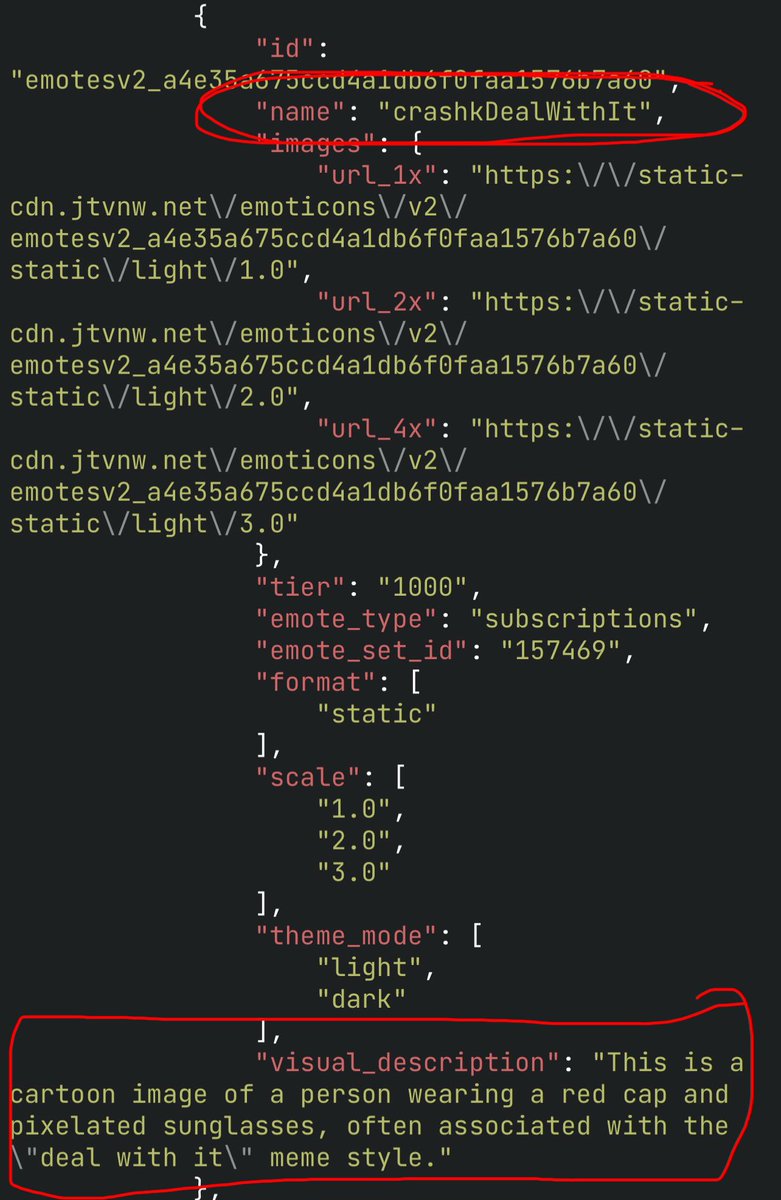 CrashKoeck's tweet photo. Tonight’s progress:

CrashDROID can intelligently use channel emotes in its responses

How does it know what they look like?

When you connect your Twitch account, it analyzes every single one and creates a description to reference later. It also periodically checks for updates https://t.co/lzacV2Xph7