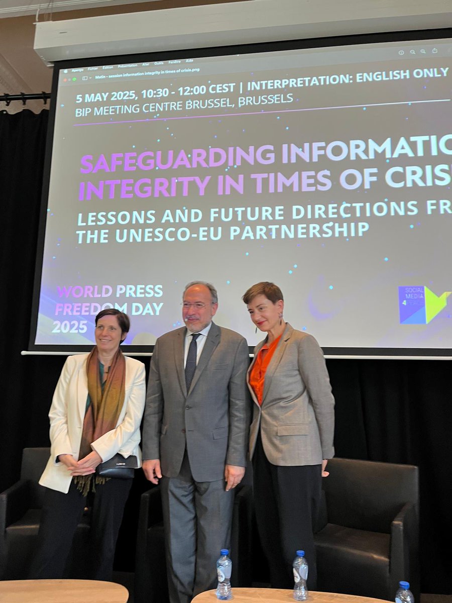 Tawfik Jelassi (@tawfikjelassi) on Twitter photo Grateful to <a href="/IMingassonUE/">Irène Mingasson</a> (<a href="/EU_FPI/">EU Service for Foreign Policy Instruments 🌐</a>) & <a href="/chiaradaa/">Chiara Adamo</a> (<a href="/EU_Partnerships/">EU International Partnerships 🇪🇺</a>) for a valuable discussion on strengthening cooperation with the #EU🇪🇺 for information integrity in times of crisis.
Together, we can build resilient, trustworthy information ecosystems to safeguard peace. Grateful to <a href="/IMingassonUE/">Irène Mingasson</a> (<a href="/EU_FPI/">EU Service for Foreign Policy Instruments 🌐</a>) & <a href="/chiaradaa/">Chiara Adamo</a> (<a href="/EU_Partnerships/">EU International Partnerships 🇪🇺</a>) for a valuable discussion on strengthening cooperation with the #EU🇪🇺 for information integrity in times of crisis.
Together, we can build resilient, trustworthy information ecosystems to safeguard peace.