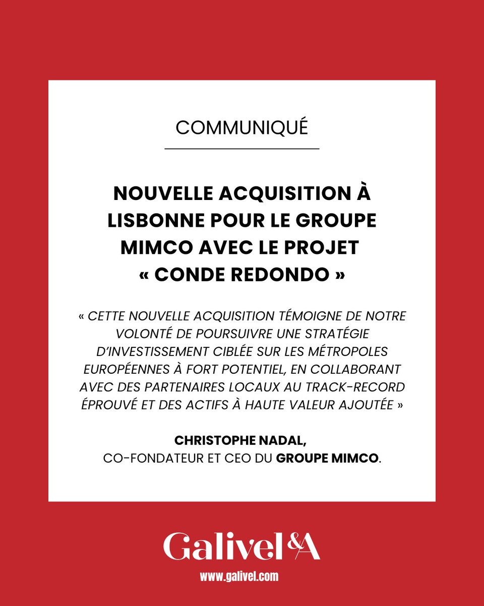📝[#COMMUNIQUÉ] Nouvelle acquisition à Lisbonne pour le groupe MIMCO avec le projet « Conde Redondo »

Le Groupe MIMCO annonce l’acquisition du projet immobilier Conde Redondo, situé au cœur du quartier prisé de Santo António à Lisbonne. Cette opération de transformation d’un