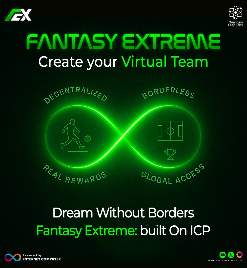 Dream Without Borders. Play Without Limits.
🌍 From local legends to global #champions — Fantasy Extreme lets your #Strategy speak louder than your location.
💡 Build, Compete &amp; Earn.

🚀 #FantasyExtreme, a truly decentralized fantasy sports platform Built on #ICP 
#fantasysports