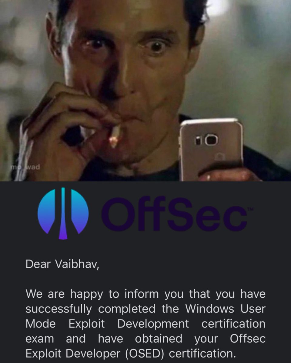 Exploit dev is nothing short of art. Finally got this off my bucket list! #OSED