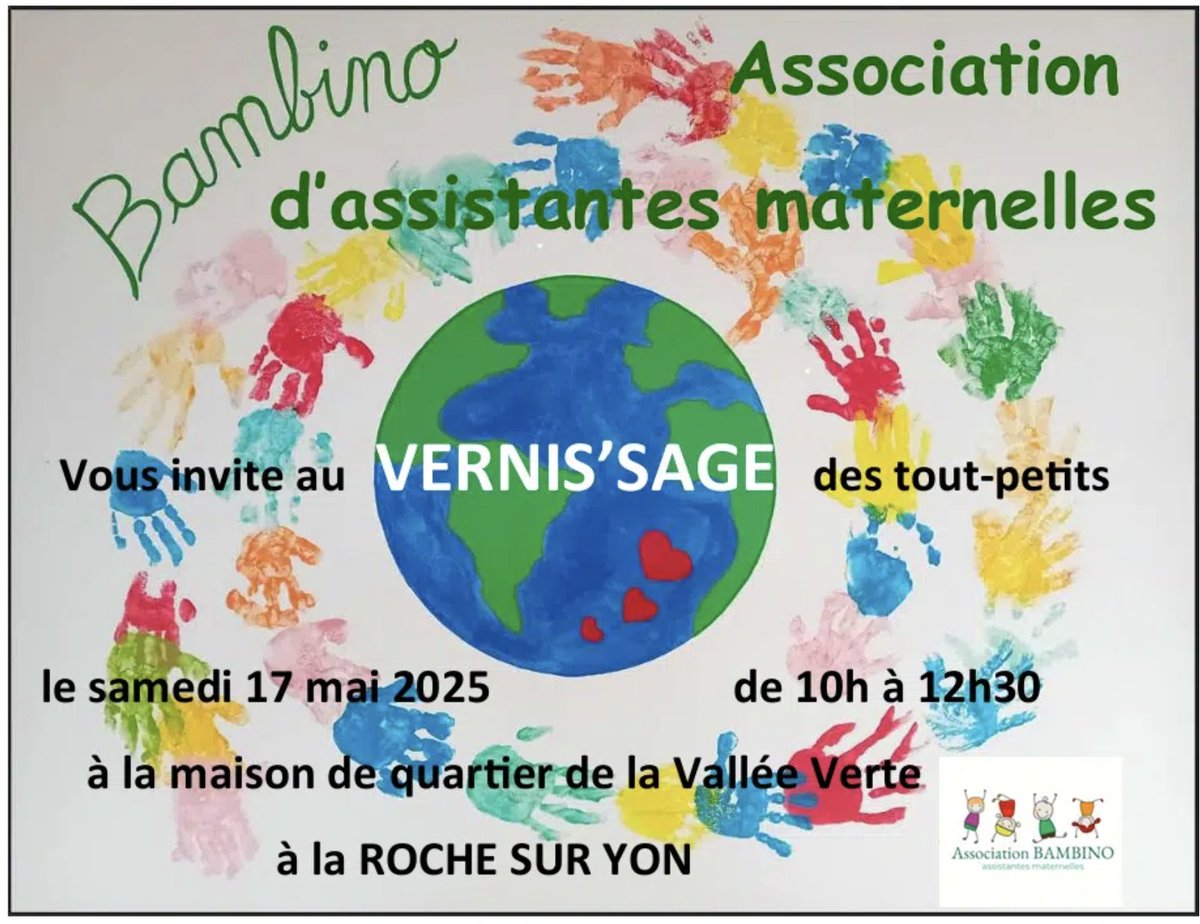 17 Mai – La Roche-sur-Yon (85) :
Vernis’sage des Tout-Petits de l'association Bambino.
En savoir plus: 
accueillons-ensemble.org/2025/05/01/17-…