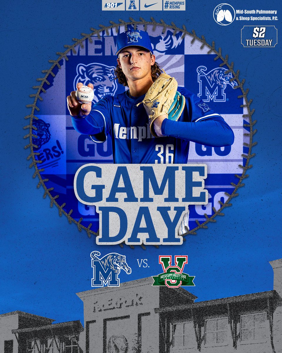 Memphis Baseball (@memphisbaseball) on Twitter photo $2 Tuesday ๐ญ
๐ ยป Mississippi Valley State
โฐ ยป 6:05 P.M.
๐ ยป FedExPark
๐ป ยป bit.ly/3EFrbhb
๐ ยป gotigersgo.me/livestats
๐ ยป gotigersgo.me/25BSBSingleTix
#GoTigersGo | <a href="/midsouthpulm/">Mid-South Pulmonary & Sleep Specialists, PC</a> $2 Tuesday ๐ญ
๐ ยป Mississippi Valley State
โฐ ยป 6:05 P.M.
๐ ยป FedExPark
๐ป ยป bit.ly/3EFrbhb
๐ ยป gotigersgo.me/livestats
๐ ยป gotigersgo.me/25BSBSingleTix
#GoTigersGo | <a href="/midsouthpulm/">Mid-South Pulmonary & Sleep Specialists, PC</a>