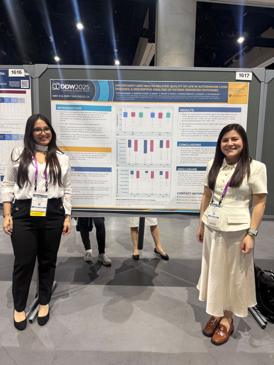 Natalia Rojas Amarís (@nataliarojasmd) on Twitter photo It’s officially my first time at <a href="/DDWMeeting/">Digestive Disease Week</a> 💥 and I’m honored to present our team’s work!
👉🏼 Let’s raise awareness about how uncertainty impacts the quality of life for people 👥 living with Autoimmune Liver Diseases.
Huge thanks to my colleague <a href="/AnaMarencoMD/">Ana Marenco Flores</a> and our mentors It’s officially my first time at <a href="/DDWMeeting/">Digestive Disease Week</a> 💥 and I’m honored to present our team’s work!
👉🏼 Let’s raise awareness about how uncertainty impacts the quality of life for people 👥 living with Autoimmune Liver Diseases.
Huge thanks to my colleague <a href="/AnaMarencoMD/">Ana Marenco Flores</a> and our mentors