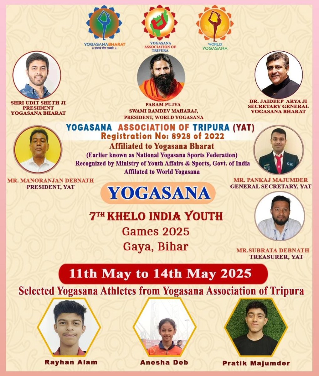 YOGASANA ASSOCIATION OF TRIPURA (@yogasanasports1) on Twitter photo Yogasana players Pratik Majumder & Anwesha Deb, who got a chance to participate in the 7th <a href="/kheloindia/">Khelo India</a> falicitating by South District President Dipayan Ji and Bishalgarh MLA <a href="/Sushanta_BJP/">Sushanta Deb</a> felicitating Rayhan Alam from Sepahijla District.
<a href="/DrManikSaha2/">Prof.(Dr.) Manik Saha</a> <a href="/tinkuroybjp/">Tinku Roy (Modi ka Parivar)</a> <a href="/DrJaideepArya/">Dr Jaideep Arya जयदीप आर्य</a> Yogasana players Pratik Majumder & Anwesha Deb, who got a chance to participate in the 7th <a href="/kheloindia/">Khelo India</a> falicitating by South District President Dipayan Ji and Bishalgarh MLA <a href="/Sushanta_BJP/">Sushanta Deb</a> felicitating Rayhan Alam from Sepahijla District.
<a href="/DrManikSaha2/">Prof.(Dr.) Manik Saha</a> <a href="/tinkuroybjp/">Tinku Roy (Modi ka Parivar)</a> <a href="/DrJaideepArya/">Dr Jaideep Arya जयदीप आर्य</a>