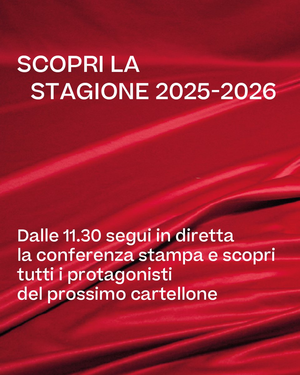 Scopri la Stagione 2025–2026
Dalle 11:30 segui in diretta la conferenza stampa e scopri tutti i protagonisti del nuovo cartellone del Teatro Regio.
In streaming sul nostro sito web
teatroregio.torino.it/conferenza-sta…
#TeatroRegioTorino #stagione20252026