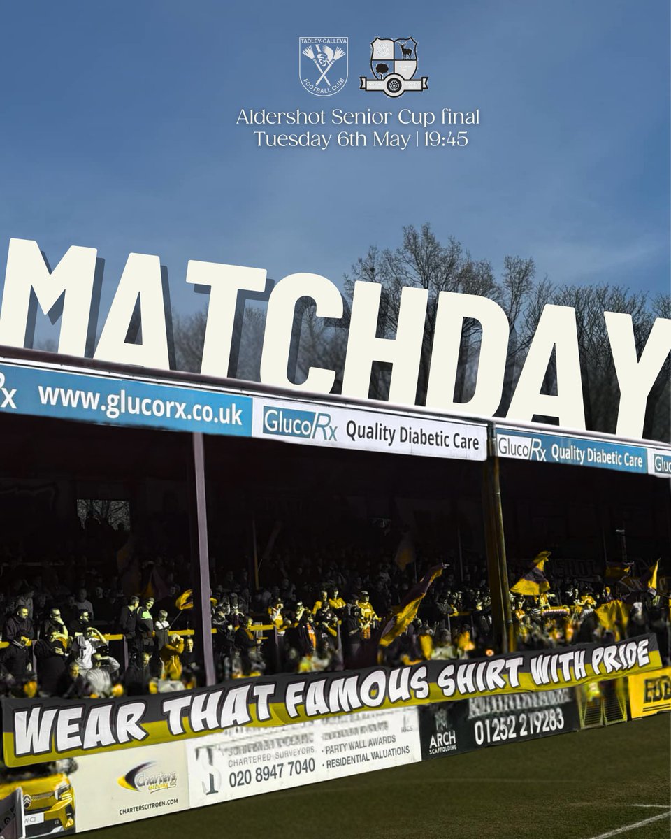 Cup Final Day | Aldershot Senior Cup 🏆

For the final time in this 2024/25 season, it's MATCHDAY. 

🆚 <a href="/HartleyFC/">Hartley Wintney FC</a> 
🏆 <a href="/adfacups/">Aldershot DFA</a> Final
🏟️ EBB Stadium, Aldershot Town
⏰ 19:45 Kick Off
🎟️ Adults £10 | Concessions £7 | Under 16 £0

It's time for the people of Tadley to rise up, to