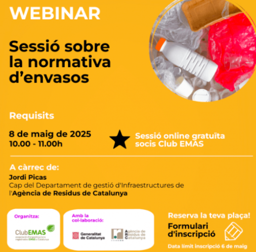 clubemas's tweet image. Si ets soci de @clubemas avui, darrer dia inscripció del webinar sobre normativa d'#envasos. Inscriu-te ja! 
Sinó ho ets, vols fer-te soci de @clubemas? Accedeix a tota la info aquí clubemas.cat/ca/quisom/coms… a #EMASSoci gaudiràs de tots els nostres serveis!