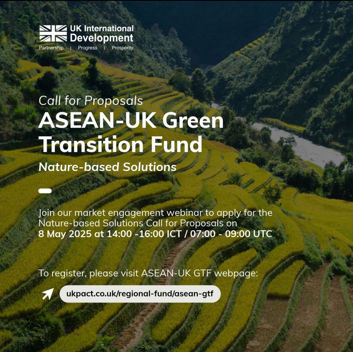 Exciting opportunity! Join the ASEAN-UK Green Transition Fund webinar on 8 May 2025 to learn about our upcoming Call for Proposals on Nature-based Solutions. 

Let’s power a greener ASEAN together! Register now:lnkd.in/gMmbr7dt

#ASEANUKGTF #NbS #CallForProposals