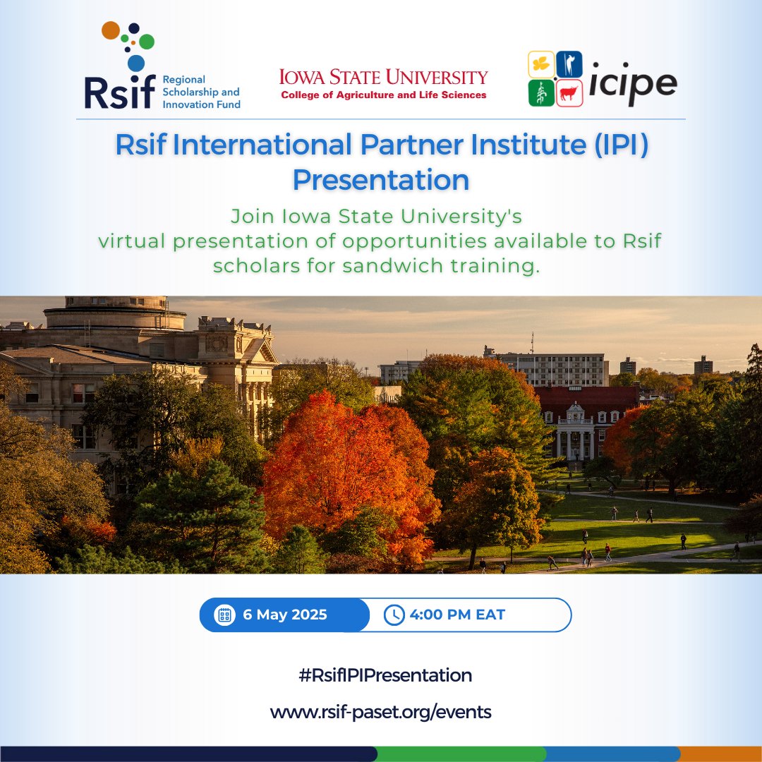 Are you an #Rsif Scholar or faculty looking for the perfect placement for your sandwich program or to expand your international research network?

Join today's virtual presentation by Iowa State University 🏫

Don’t miss this chance to connect &amp; explore global research! ✨