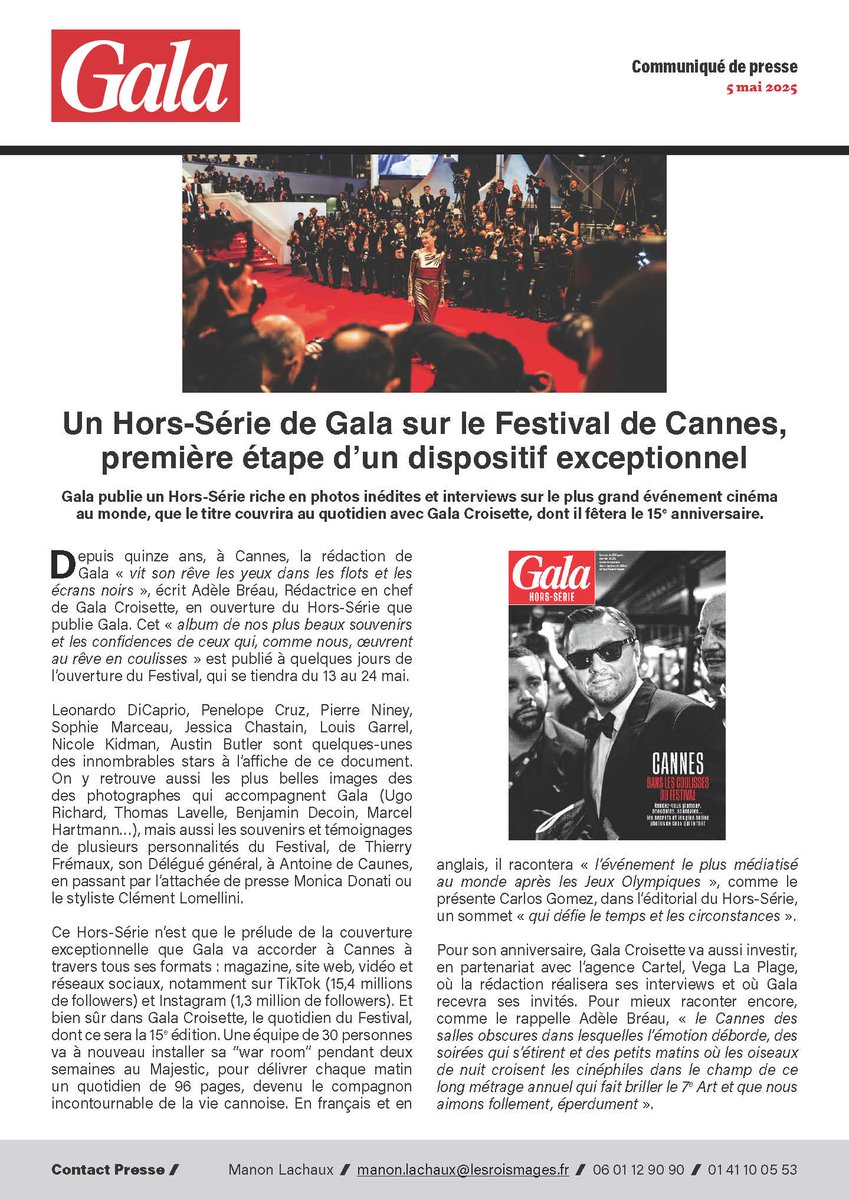 🎥 <a href="/GALAfr/">Gala</a> publie un hors-série avec des photos inédites sur le <a href="/Festival_Cannes/">Festival de Cannes</a>, première étape d'un dispositif exceptionnel #Cinema #GalaCroisette <a href="/TheAdele32/">Adèle Bréau</a>
