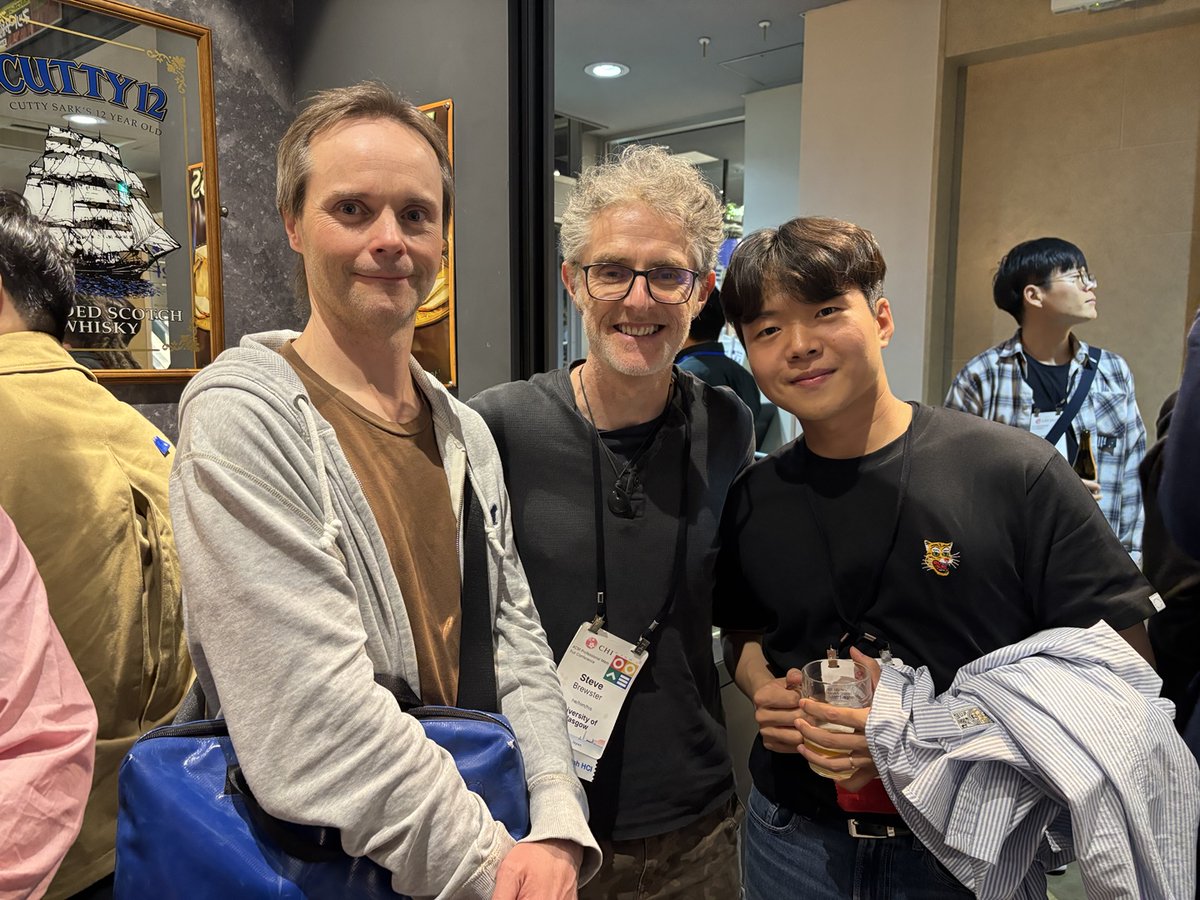 Jiwan Kim (@jiwan_hci) on Twitter photo Just recovered my social energy and wanted to post two favorite pics from this #CHI2025. (1. my presentation, 2. family photo with Ian and <a href="/SABrewster/">Stephen Brewster</a>)
Big thanks to all attendees of my talk and old and new friends..! See you ❤️.
photo credit: <a href="/mdogadogan/">Doga Dogan #CHI2025</a> and <a href="/talking_kim/">Daehwa Kim</a> 🙏 Just recovered my social energy and wanted to post two favorite pics from this #CHI2025. (1. my presentation, 2. family photo with Ian and <a href="/SABrewster/">Stephen Brewster</a>)
Big thanks to all attendees of my talk and old and new friends..! See you ❤️.
photo credit: <a href="/mdogadogan/">Doga Dogan #CHI2025</a> and <a href="/talking_kim/">Daehwa Kim</a> 🙏