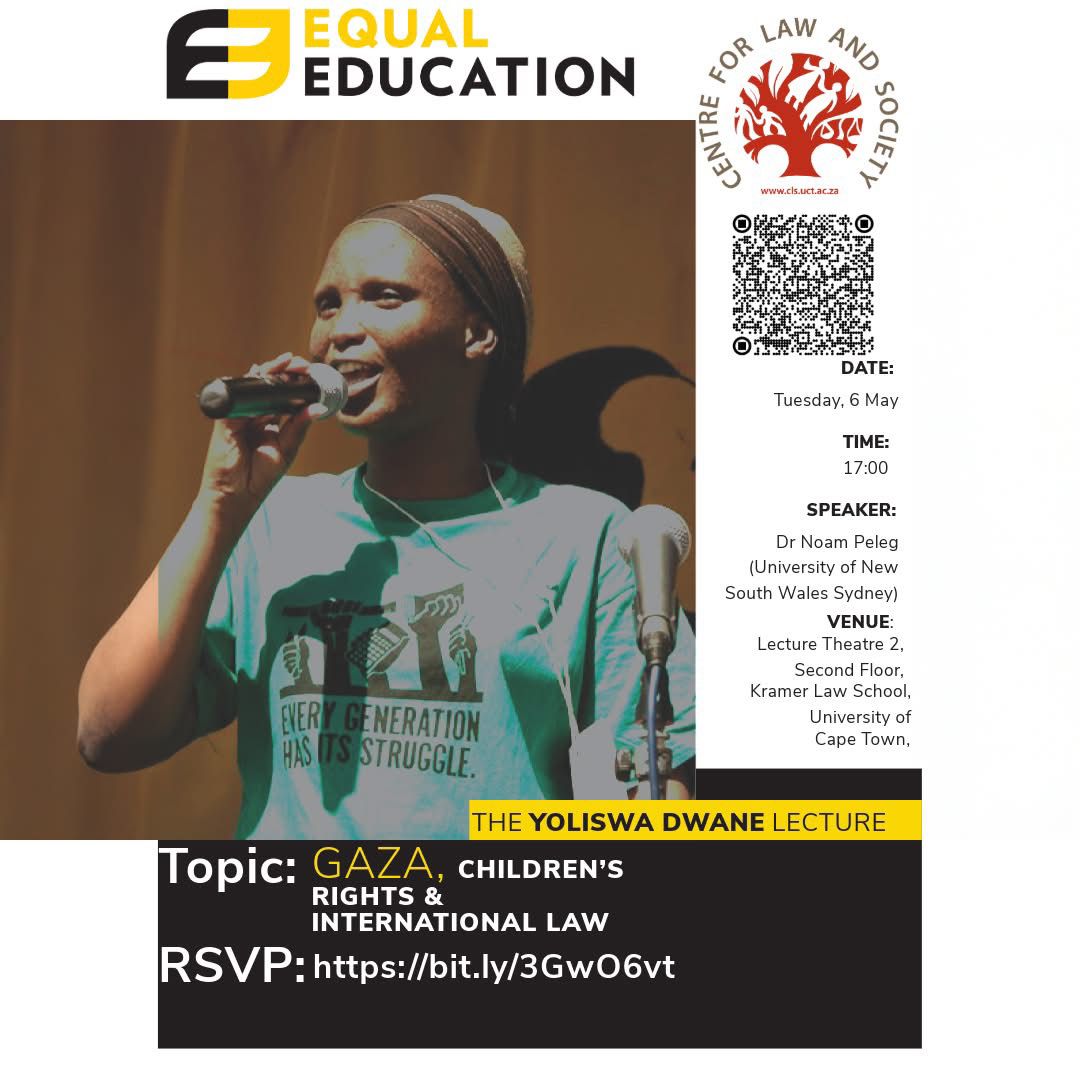 Equal Education together with <a href="/ClsUct/">CLS</a> is co-hosting the 3rd Yoliswa Dwane Lecture! If you haven't RSVP'd, you can still join us at the venue. Let's come together for an equal education and children's rights.