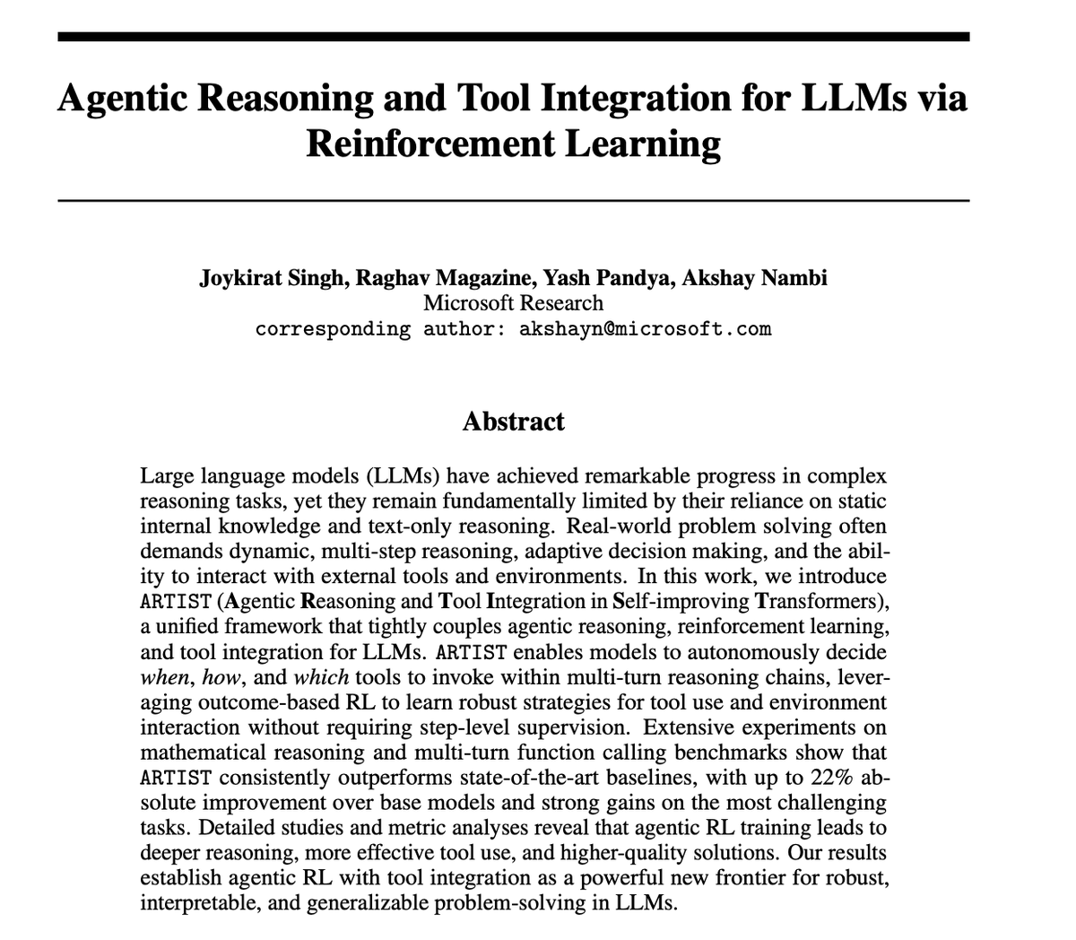 _akhaliq's tweet photo. Agentic Reasoning and Tool Integration for LLMs via Reinforcement Learning https://t.co/wigBfo7joa