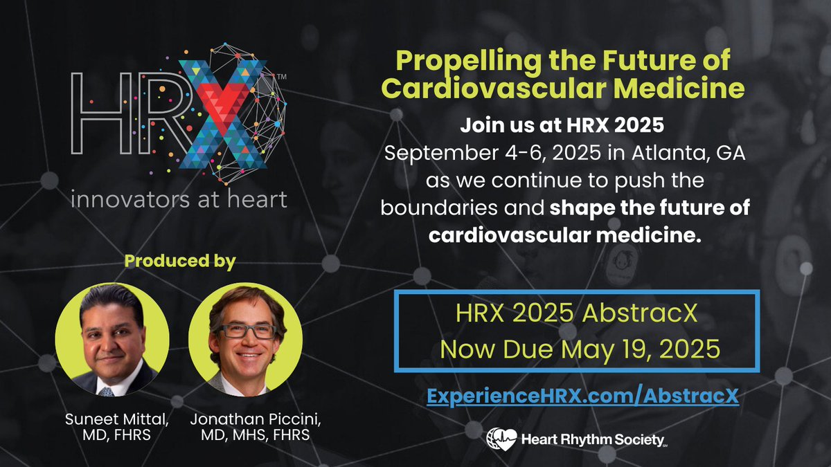 Jonathan Piccini, MD, MHS (@jonpiccinisr) on Twitter photo Submit your AbtracX for HRX 2025! Come to Atlanta and be part of the leading edge of device, procedure, and technology innovation! #EPeeps #Cardiotwitter <a href="/HRSonline/">Heart Rhythm Society</a> <a href="/IEEEembs/">IEEE Engineering Medicine and Biology Society</a> <a href="/AHAScience/">AHA Science</a> <a href="/escardio/">European Society of Cardiology</a> <a href="/drsuneet/">Suneet Mittal</a> <a href="/EP_mom1/">Mina Chung MD</a> <a href="/DJ_Lakkireddy/">DJ Lakkireddy</a> <a href="/SanaAlkhatib9/">Sana Al-Khatib</a> Submit your AbtracX for HRX 2025! Come to Atlanta and be part of the leading edge of device, procedure, and technology innovation! #EPeeps #Cardiotwitter <a href="/HRSonline/">Heart Rhythm Society</a> <a href="/IEEEembs/">IEEE Engineering Medicine and Biology Society</a> <a href="/AHAScience/">AHA Science</a> <a href="/escardio/">European Society of Cardiology</a> <a href="/drsuneet/">Suneet Mittal</a> <a href="/EP_mom1/">Mina Chung MD</a> <a href="/DJ_Lakkireddy/">DJ Lakkireddy</a> <a href="/SanaAlkhatib9/">Sana Al-Khatib</a>