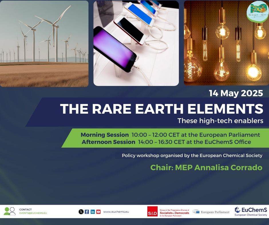 🚨 Just a few #days left!   

#Register for the #EuChemS Rare Earth Elements science-policy #workshop 👉euchems.eu/rare-earth-ele…

📅Deadline: 8 May