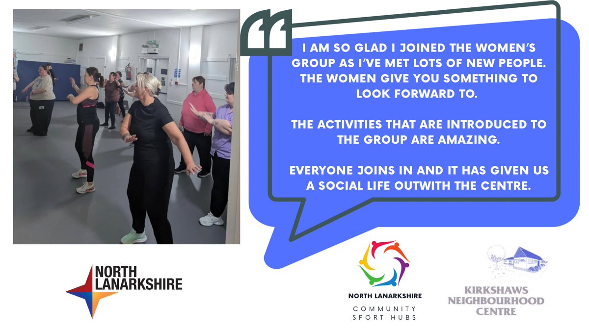 CSHNorthLan's tweet image. “I have met so many wonderful friends. From being in the house on my own all day, I am now out and about most days."
An impactful #CommunitySportHubs partnership with @kirkshaws_nbhc and @active_nl offering Zumba and mindfulness activities to women aged 17-70 in Coatbridge ⬇️