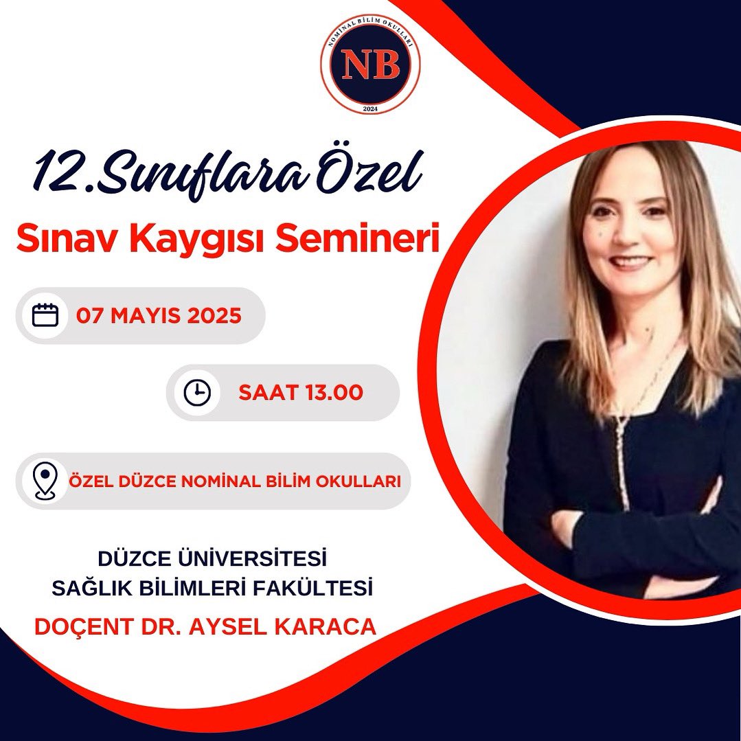 12. sınıf öğrencilerimize yönelik özel bir seminer düzenliyoruz. Doç. Dr. Aysel Karaca’nın katılımıyla gerçekleşecek bu seminerde, sınav stresiyle başa çıkmanın yollarını, zihinsel dayanıklılığı artırmanın püf noktalarını ve başarıya giden yolda duygusal farkındalığı konuşacağız.