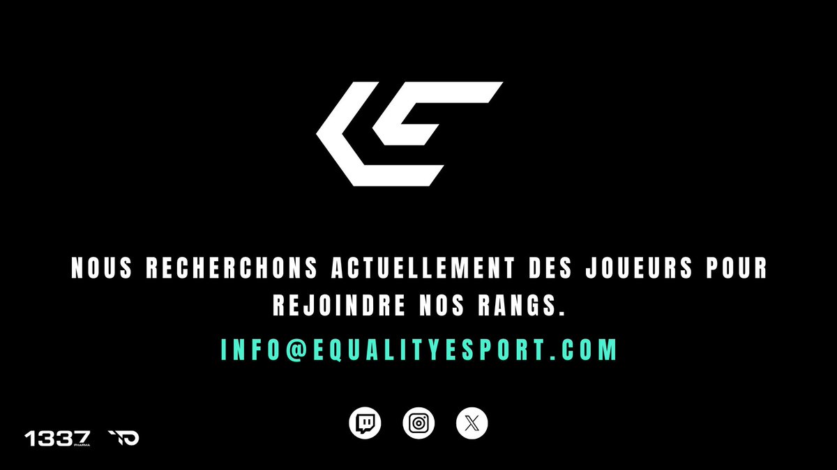 Equality eSport (@teamequalityfr) on Twitter photo 🚨Annonce Recrutement🚨
Equality eSport signe son retour, et lance ses recrutements ! ⚫⚪
Vous êtes :
- Joueur/Staff Rocket League 🚗
- Joueur/Staff CS2 🔫
- Joueur/Staff SSB ⚔️
N'attendez plus !
Postulez par mail, discord, ou en DM !
<a href="/Cherche_1Groupe/">Cherche 1 Groupe</a> 🚨Annonce Recrutement🚨
Equality eSport signe son retour, et lance ses recrutements ! ⚫⚪
Vous êtes :
- Joueur/Staff Rocket League 🚗
- Joueur/Staff CS2 🔫
- Joueur/Staff SSB ⚔️
N'attendez plus !
Postulez par mail, discord, ou en DM !
<a href="/Cherche_1Groupe/">Cherche 1 Groupe</a>