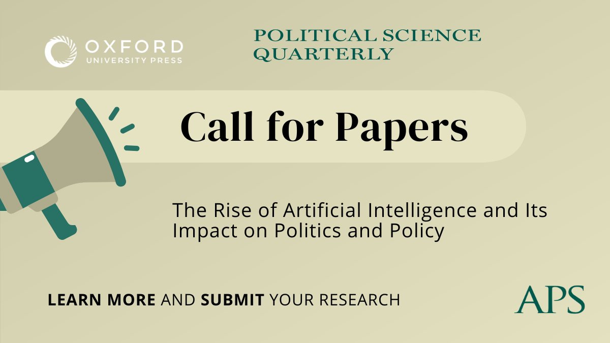 Are you an ECR looking to publish? <a href="/PSQuarterly/">PSQ</a> welcomes submissions from young and mature scholars on AI and politics. Submit your work to this leading journal in the field. Rolling deadline until September 10, 2025. 

Learn more: oxford.ly/4jRzwgr 
#AI #Politics