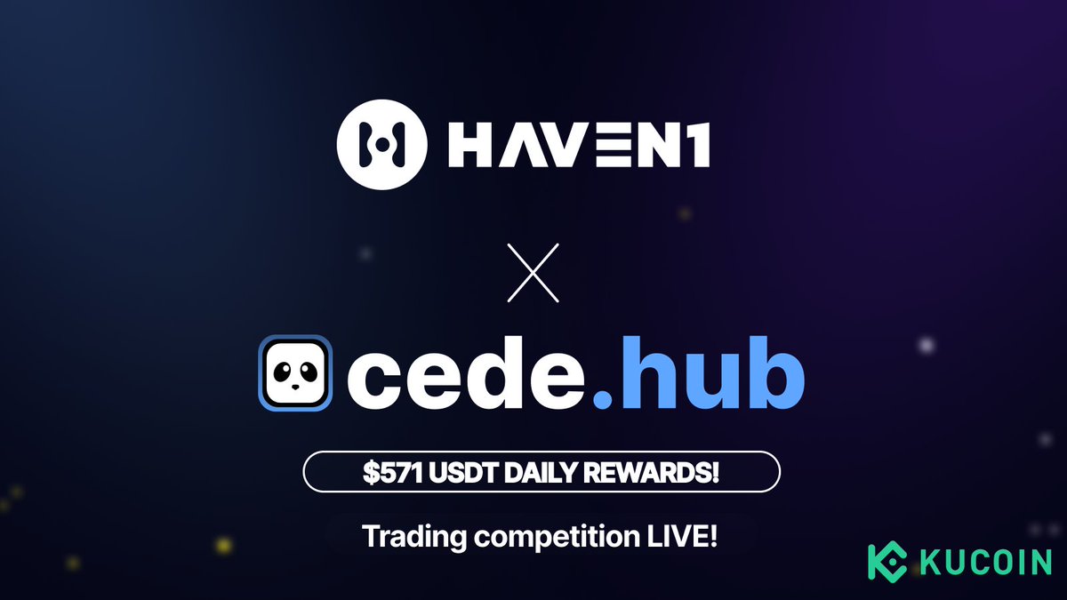 Trade to earn.
It's that simple.

A new trading competition with <a href="/Haven1official/">Haven1 🧑‍🚀</a> just dropped on <a href="/kucoincom/">KuCoin</a> 📈

$571 USDT in daily rewards 💸

Live until May 19th

Trade now and claim your share 👉 app.cedehub.io/haven

Rules below 👇