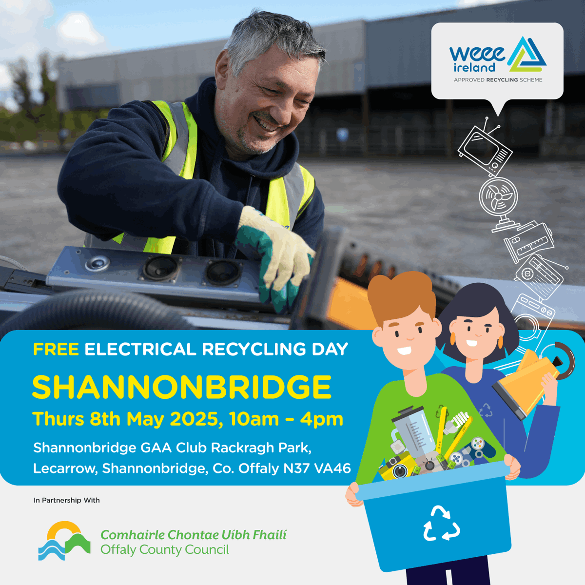 WEEE Ireland (@weeeireland) on Twitter photo Your next FREE collection for all WEEE items is in Shannonbridge, Co. Offaly at the Shannonbridge GAA Club on Thurs, 8 May from 10am-4pm!
WEEE recycle anything from your household with a plug or battery!
👇
weeeireland.ie/household-recy…
<a href="/KMKMetals/">KMK Metals Recycling</a> <a href="/MyWasteIreland/">My Waste Ireland</a> Your next FREE collection for all WEEE items is in Shannonbridge, Co. Offaly at the Shannonbridge GAA Club on Thurs, 8 May from 10am-4pm!
WEEE recycle anything from your household with a plug or battery!
👇
weeeireland.ie/household-recy…
<a href="/KMKMetals/">KMK Metals Recycling</a> <a href="/MyWasteIreland/">My Waste Ireland</a>