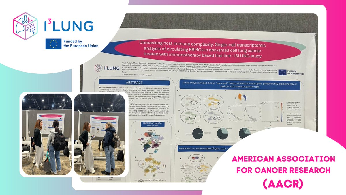 I3LUNG (@i3lung) on Twitter photo 📢 I3LUNG was present at #AACR2025 in Chicago.
Dr. Sabina Sangaletti from <a href="/IstTumori/">Istituto Tumori</a>, presented a poster on transcriptomic analysis of PBMCs in lung cancer treated with immunotherapy.
Great work, I3LUNG team! 💪🏼
#HorizonEurope
#EUFunded
#EU4Health <a href="/EU_Commission/">European Commission</a> 📢 I3LUNG was present at #AACR2025 in Chicago.
Dr. Sabina Sangaletti from <a href="/IstTumori/">Istituto Tumori</a>, presented a poster on transcriptomic analysis of PBMCs in lung cancer treated with immunotherapy.
Great work, I3LUNG team! 💪🏼
#HorizonEurope
#EUFunded
#EU4Health <a href="/EU_Commission/">European Commission</a>