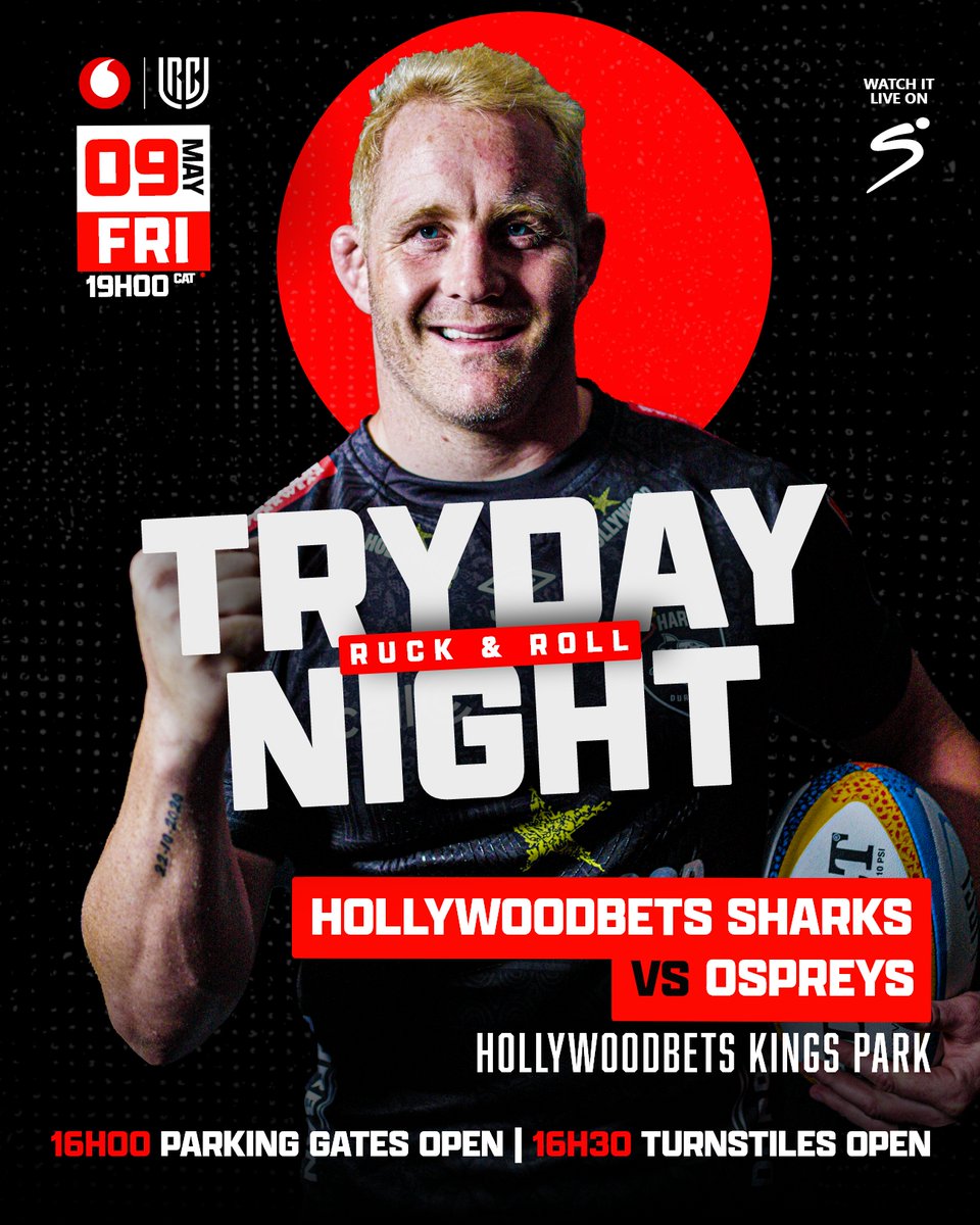 All eyes on Friday 👀

📅 09 May 2025 
⏰ 19H00
🏟️ Hollywoodbets Kings Park
🎟️ sharksrugby.co.za

@vodacom #URC #SHAvOSP