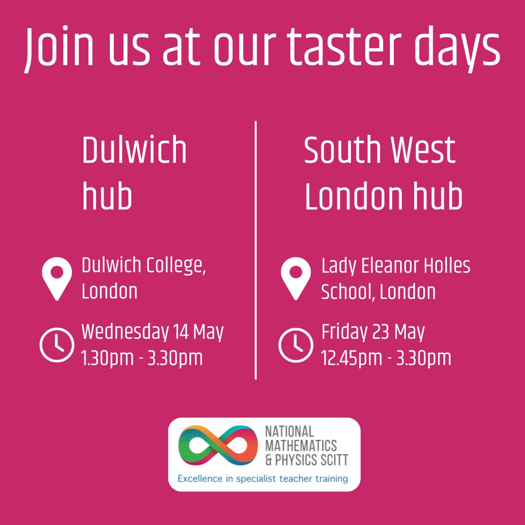 Thinking of becoming a maths or physics teacher in London? Join us for a free taster session at the Dulwich, and South West London hubs!
✅ Learn how to get started
✅ Meet the team
✅ Ask questions
✅ Observe a maths or physics lesson
Register: ow.ly/5MM350VNsv5