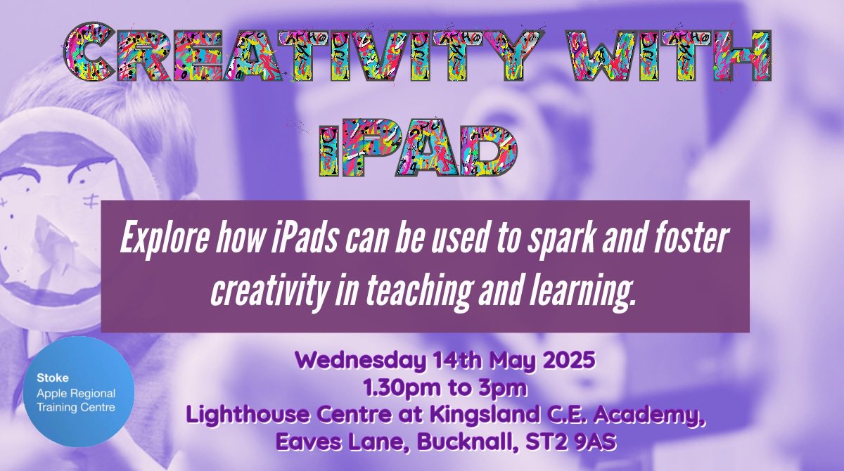 Apple RTC - Stoke (@stokertc) on Twitter photo Explore how to spark and creativity in teaching and learning with iPad in our next workshop on 14th May at 1.30 at <a href="/KingslandTweets/">Kingsland CE Academy</a>
Book you space here eventbrite.com/e/creativity-w…
<a href="/StBartsTrust/">St. Bart's Multi-Academy Trust</a> <a href="/StokeLearning/">Stoke Learning</a> <a href="/AppleEDU/">Apple Education</a> #AppleRTC Explore how to spark and creativity in teaching and learning with iPad in our next workshop on 14th May at 1.30 at <a href="/KingslandTweets/">Kingsland CE Academy</a>
Book you space here eventbrite.com/e/creativity-w…
<a href="/StBartsTrust/">St. Bart's Multi-Academy Trust</a> <a href="/StokeLearning/">Stoke Learning</a> <a href="/AppleEDU/">Apple Education</a> #AppleRTC