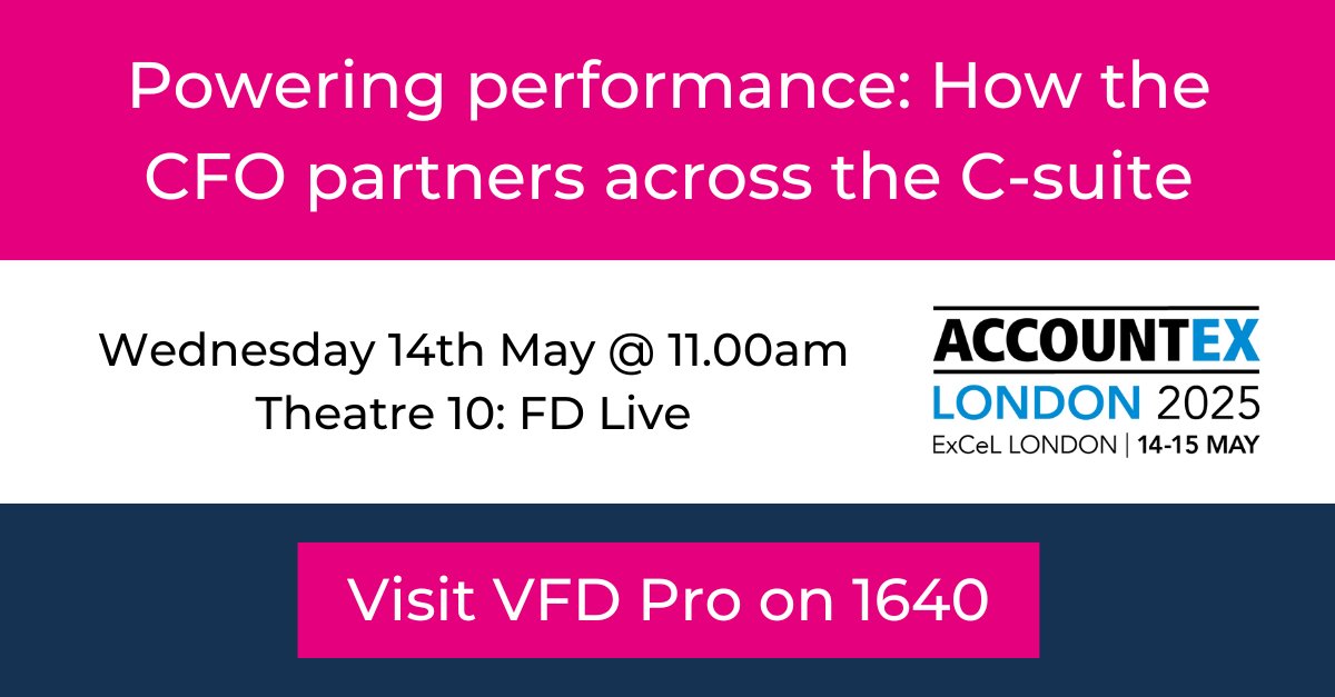 📢 CFOs are key to strategic growth.

Join top finance leaders at #Accountex as they reveal how CFOs partner across the C-suite to drive performance &amp; innovation.

🗓 May 14 | 11:00AM
📍 FD Live Theatre 10

#Accountex #accountancy #cpd #accounting #AccountexLondon