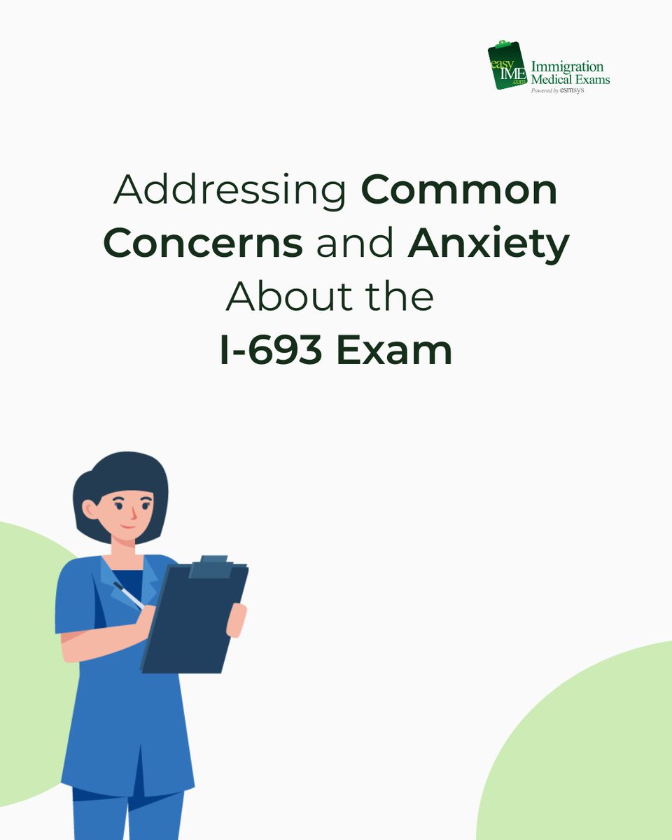 easyIME's tweet image. Many applicants experience apprehension regarding the I-693 medical examination.
This carousel addresses common concerns, offering reassurance and clarity on various aspects of the process.
#I693Anxiety #ImmigrationConcerns #GreenCardSupport #MedicalExamTips #easyIMEAssistance