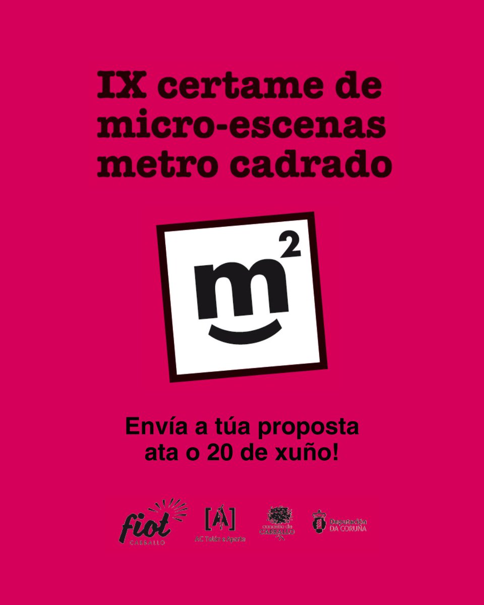 📢 Xa está aberto o prazo para a presentación de propostas ao IX Certame de Micro-Escenas M²!

Buscamos pezas de #microteatro que sexan representadas, no marco do FIOT, nalgún dos 9 espazos non teatrais ofertados.

🔗 Consulta as bases completas: fiot.gal/convocatoria-c…