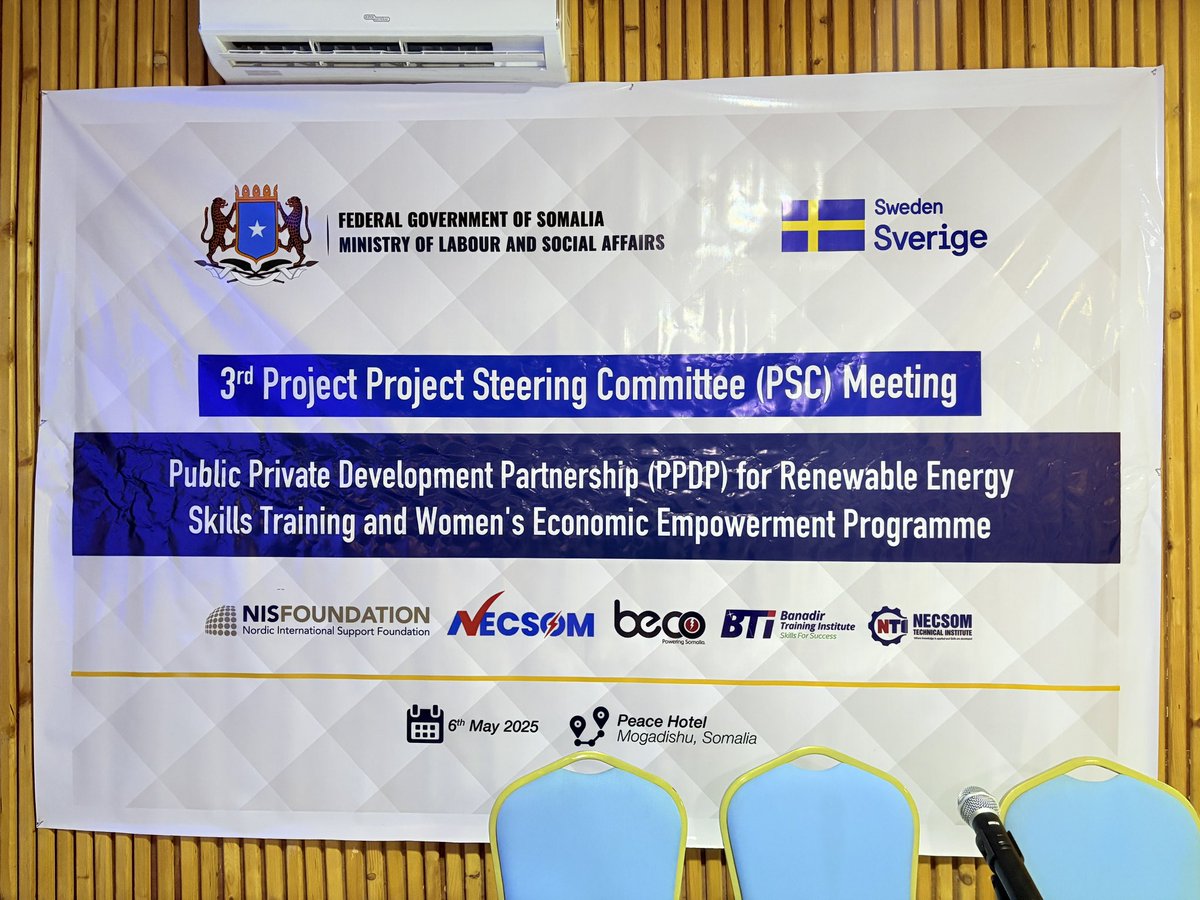 NIS Foundation - East Africa (@nis_eastafrica) on Twitter photo Today, we held our 3rd Project Steering Committee meeting for the Public-Private Development Partnership on renewable energy skills training and women’s economic empowerment. Honored to have remarks from H.E. Amina Hussein Ali, deputy minister of <a href="/SomaliaMolsa/">Ministry of Labour and Social Affairs</a> Paula from <a href="/Sida/">Sida</a> Today, we held our 3rd Project Steering Committee meeting for the Public-Private Development Partnership on renewable energy skills training and women’s economic empowerment. Honored to have remarks from H.E. Amina Hussein Ali, deputy minister of <a href="/SomaliaMolsa/">Ministry of Labour and Social Affairs</a> Paula from <a href="/Sida/">Sida</a>
