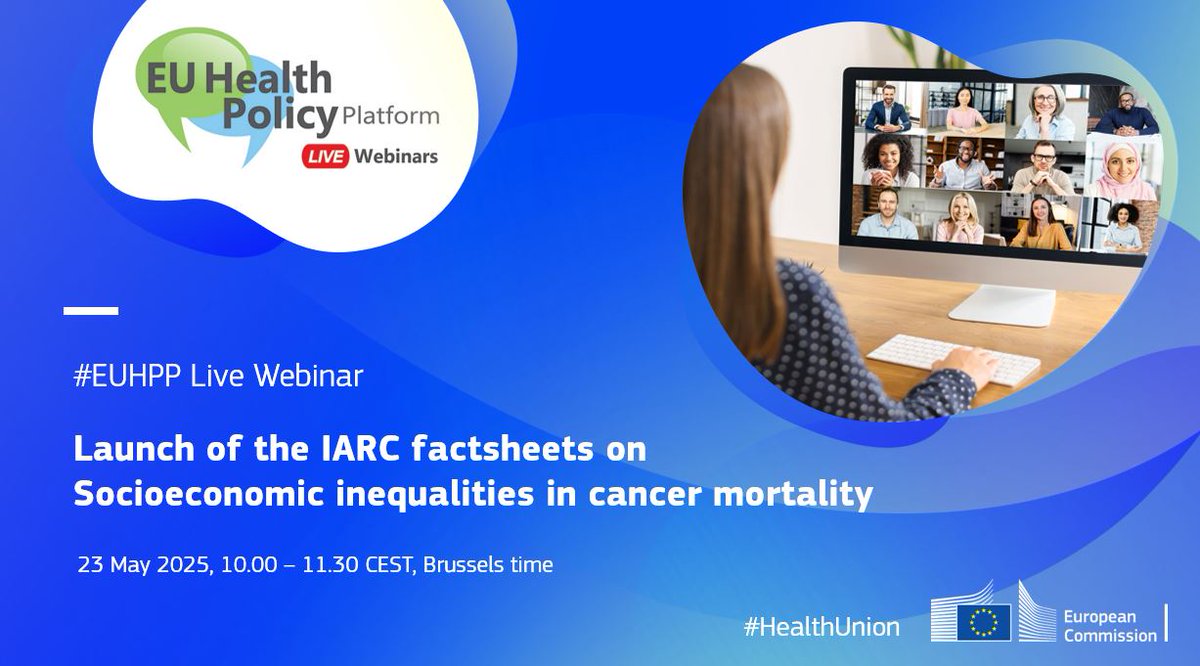 📢New #EUHPP webinar launching <a href="/IARCWHO/">IARC</a> factsheets on socioeconomic inequalities in cancer mortality!
Join us on 23 May and gain insights on inequalities in cancer mortality by education level for the EU 27, Norway &amp; Iceland.
Register 👉europa.eu/!GjMwQP
#EUCancerPlan