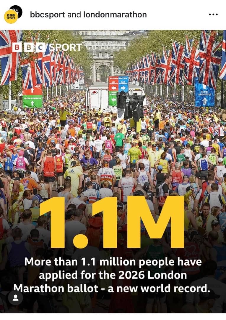 London marathon just ended a few days ago and guess what? 

1.1m runners from around the world have applied to run London marathon next year already. 

Reason we are engaging them for a partnership of sorts. We are going start talks.