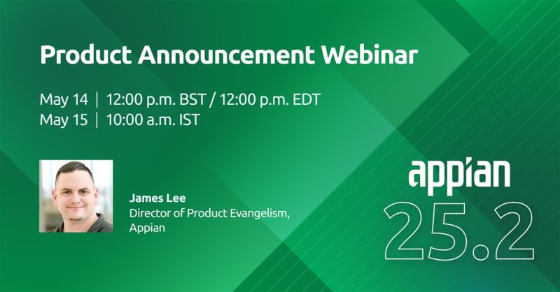 StewartBurchell's tweet image. See what’s coming to the Appian Platform in 25.2.

Attend the webinar to learn how to use new features and get your questions answered by product experts during live Q&amp;amp;A: ap.pn/3GAd6lv #AIinProcess #AgenticAI #TheProcessCompany