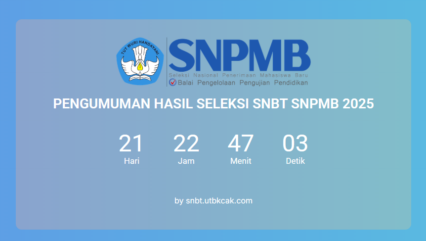 JADI MABA JALUR SNBT 2025
JADI MABA JALUR SNBT 2025
JADI MABA JALUR SNBT 2025
JADI MABA JALUR SNBT 2025
JADI MABA JALUR SNBT 2025

Countdown: snbt.utbkcak.com