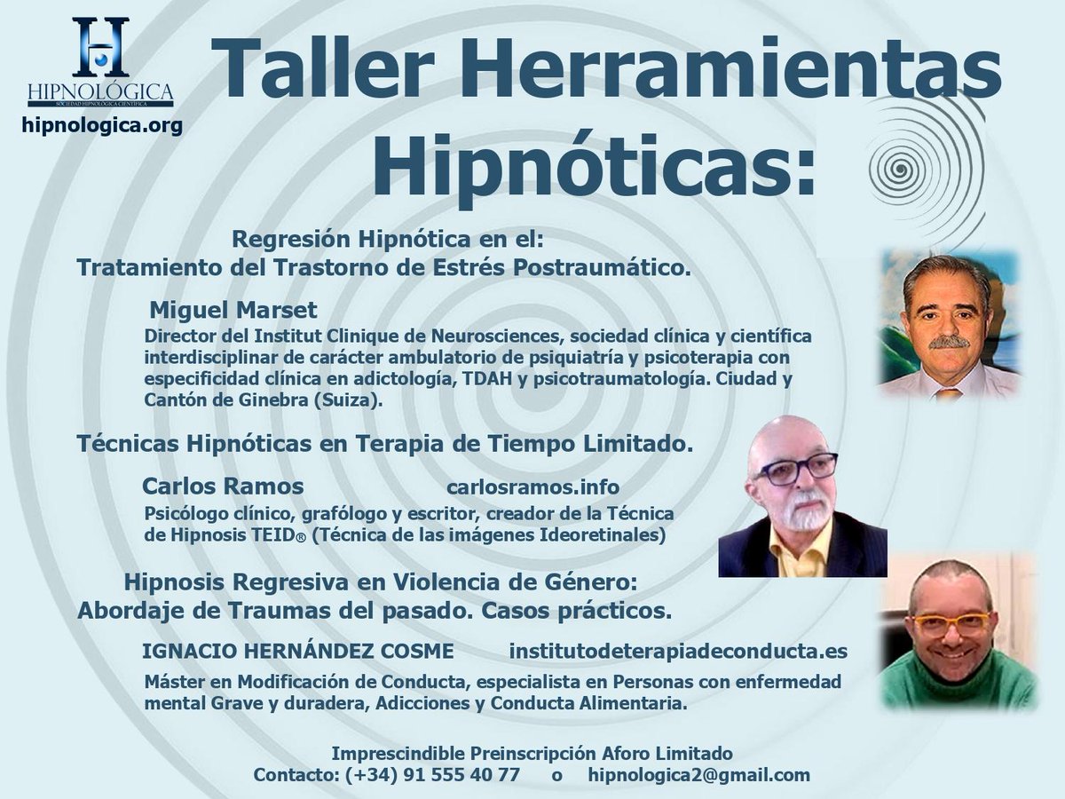 CHCPSICOLOGOS's tweet image. ¡Amplía tus Recursos en Hipnosis Clínica! TALLER PRÁCTICO DE HERRAMIENTAS HIPNÓTICAS PARA PROFESIONALES DE LA SALUD Y ESTUDIANTES. 
🧑‍🧑‍🧒 Presencial
🗓️ 13 y 14 junio 2025 #MADRID
🧾 Certificado Asistencia
📞 (+34) 9155540 77
#Hipnosis #Psicoterapia #Formación #psicologia