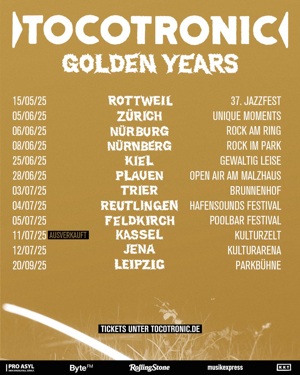 Freaks*,
hier sind nochmals unsere Sommertermine! Tickets findet ihr wie immer über tocotronic.de
Eure Tocotronic