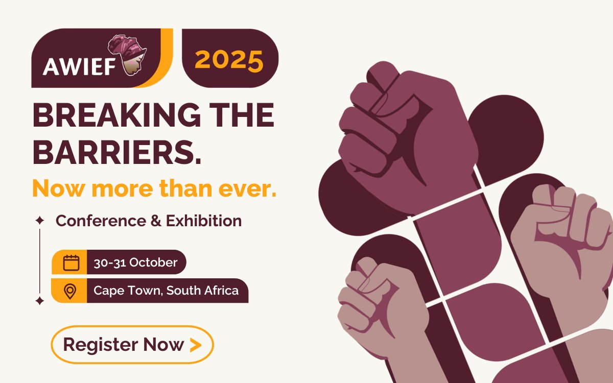 AWIEF2025 Theme Announced!

“Breaking the Barriers: Now More Than Ever”

AWIEF2025 is a call to urgent, collective action to advance gender equality and women’s empowerment in Africa.

Delegate registration and exhibition bookings are now open!

Read more: bit.ly/4iLIZVB