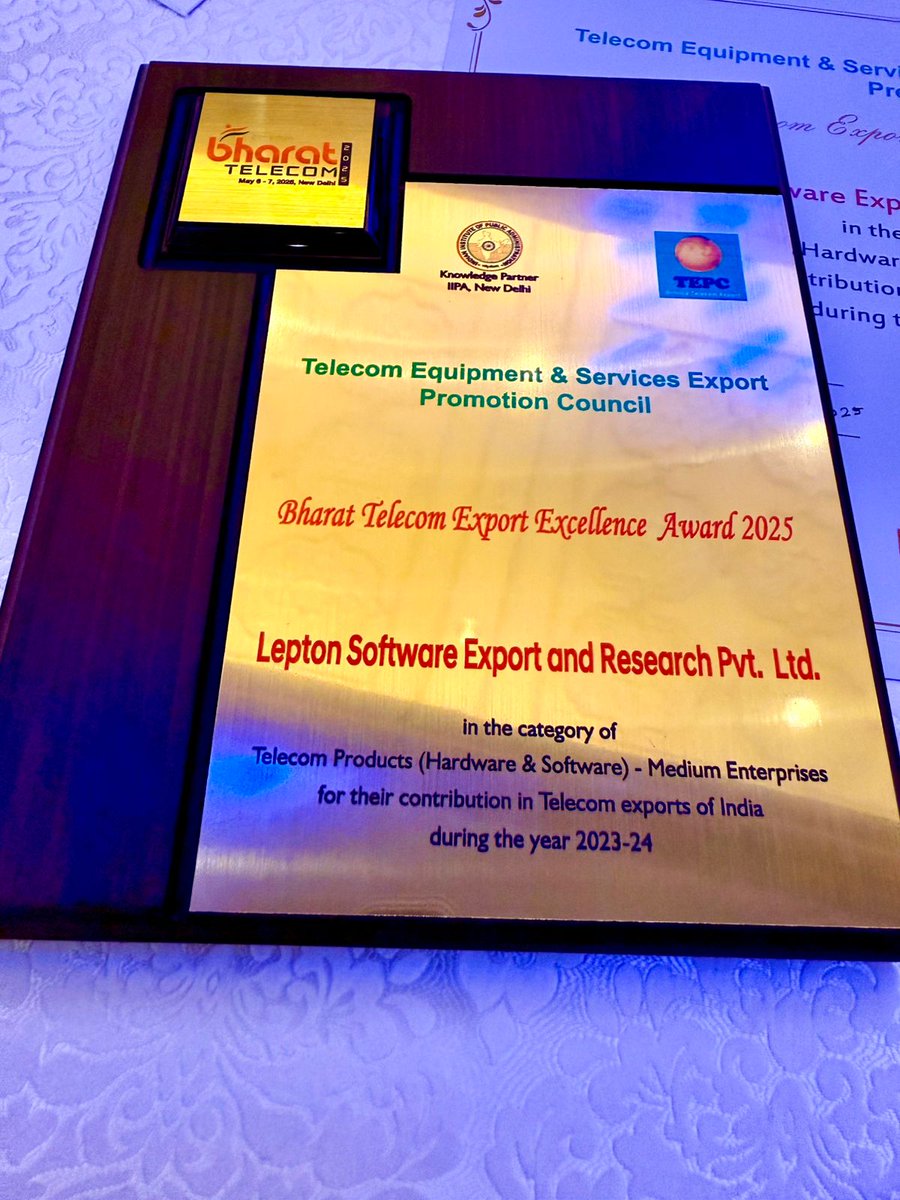 leptonsoftware's tweet image. Proud moment!  @leptonsoftware  wins the Bharat Telecom Export Excellence Award 2025 (@NewTepc) in Telecom Products – Medium Enterprises.

Recognized for global impact in #FTTX, network ops &amp;amp; AI-powered geospatial + digital twin tech.

#BharatTelecom2025 #LeptonSoftware