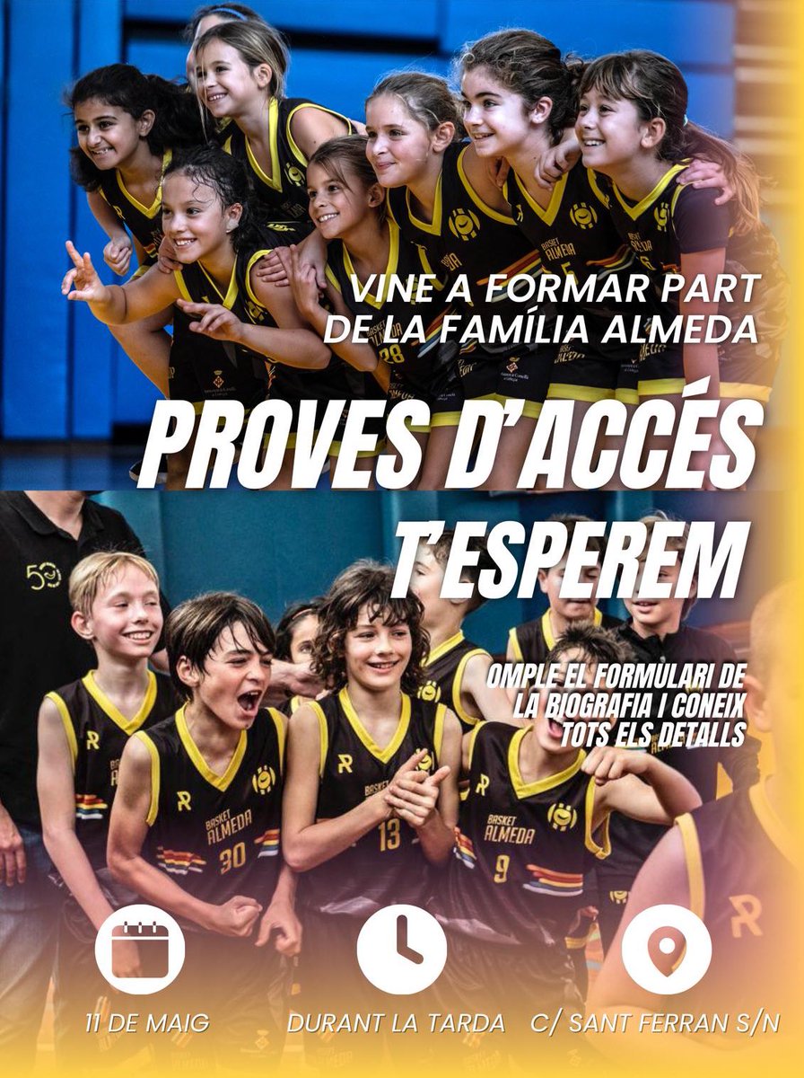 📣 T’agradaria jugar a l’Almeda?
🗓️ Aquest diumenge, 11 de maig, tens l’oportunitat de formar-ne part!

😍 Vols viure experiències inoblidables com la d’aquest cap de setmana al torneig de Reus?

👉🏻 forms.gle/x4wCdGBT7qDtrd…