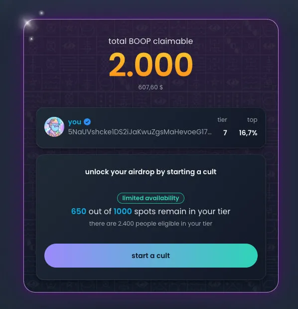 GM Anon!

I just found that I'm eligible for the $BOOP airdrop <a href="/boopdotfun/">boop</a>!

It seems that holding a Kaito #NFT or staking $Kaito is not a must-have requirement to qualify for the #airdrop. 

If you're a Yapper on Kaito, you might be eligible as well, check it out here:
