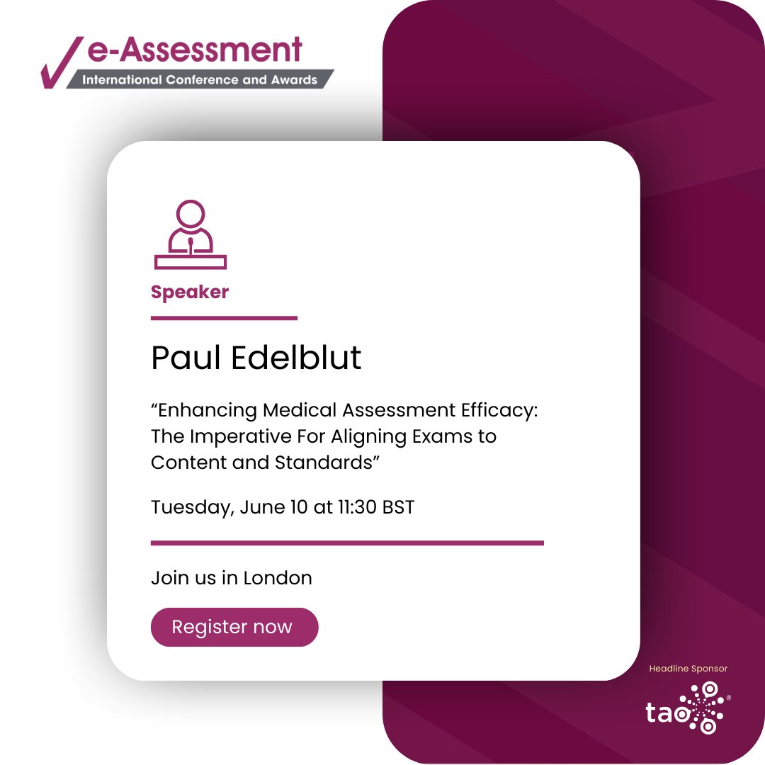 🧠 Can AI improve how we assess future doctors?

Join Paul Edelblut at #eAssessment2025 on 10 June at 11:30 BST for a deep dive into aligning curriculum, instruction &amp; assessment in med ed.

🎟️ Register now: eu1.hubs.ly/H0jSK4p0
#MedEd #AIinAssessment #DigitalAssessment