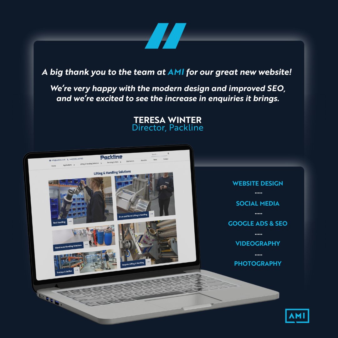 It’s always a pleasure working with Teresa and the <a href="/PacklineUK/">Packline</a> team - and hearing how happy they are with their new website, packed with fresh video, photography and an SEO boost, is what it’s all about. 👍

Can't wait to see the enquiries roll in!

#MaterialsHandling #UKmfg