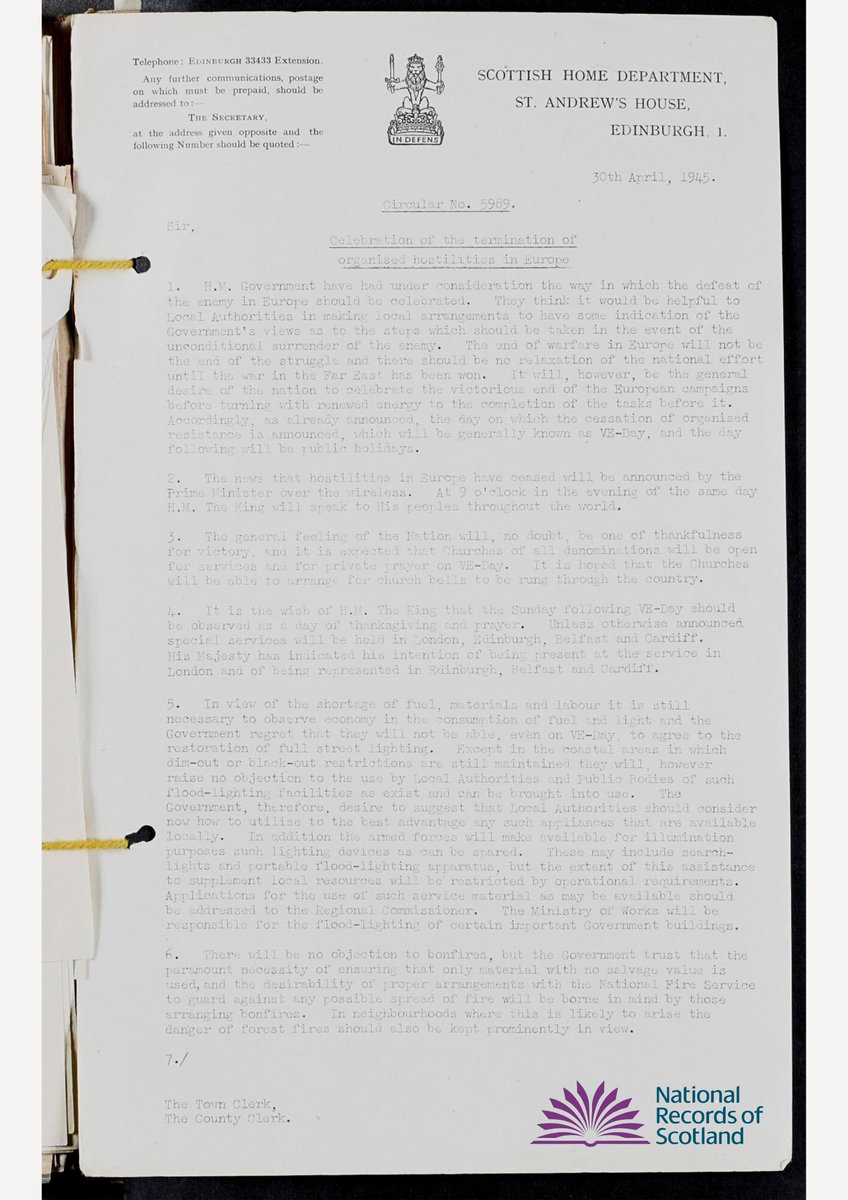 Official documents circulated in 1945 for “Operation Mousetrap”.

This was the message that would be sent confirming victory in Europe - VE Day, when celebrations to mark the end of the war on the continent would begin.

Find out more 👇

nrscotland.gov.uk/veday