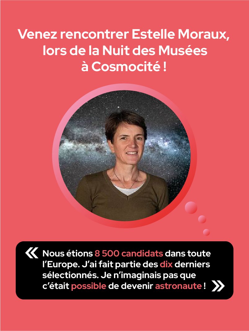 Rencontre exceptionnelle à Cosmocité le 17 mai !👩‍🚀 

Venez échanger avec Estelle Moraux, directrice du Centre Spatial Universitaire Grenoblois et finaliste du recrutement d’astronautes en 2008 – la même promotion que Thomas Pesquet ! 🚀

🔗 cosmocite.fr/evenements/ast…
Source : DL